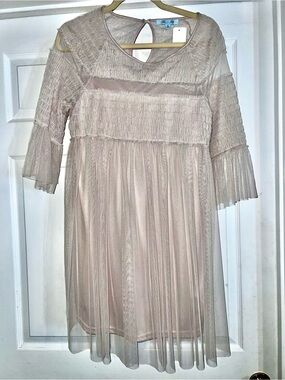 She & Sky Sheer Blush Pleated Midi Dress